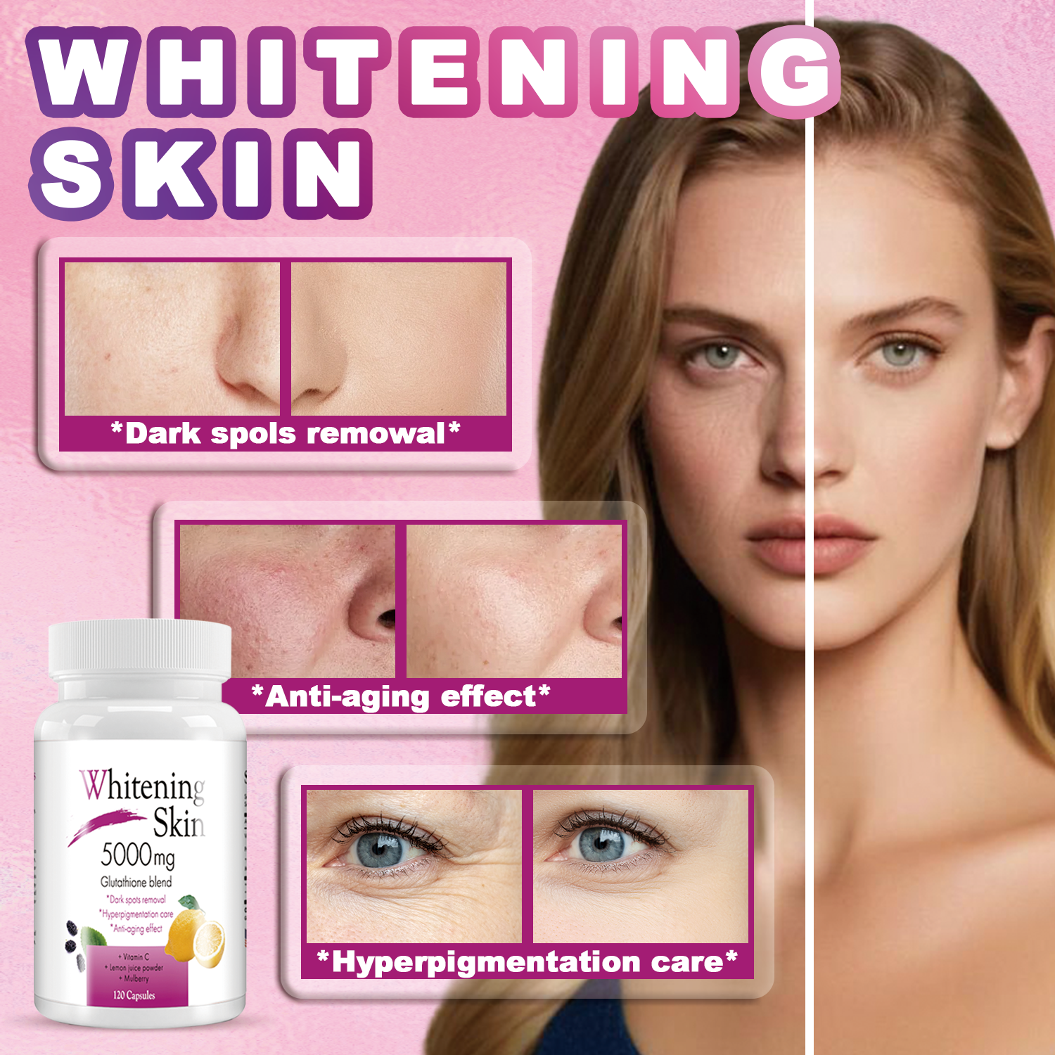 Glutathione 5000mg Whitening Capsules for Dark Spots from China manufacturer