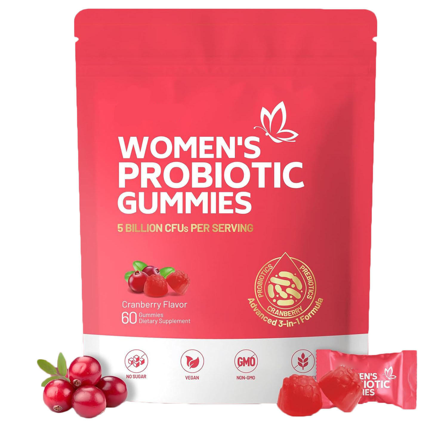 Women's Cranberry Probiotic Gummies 5B CFU Daily Support