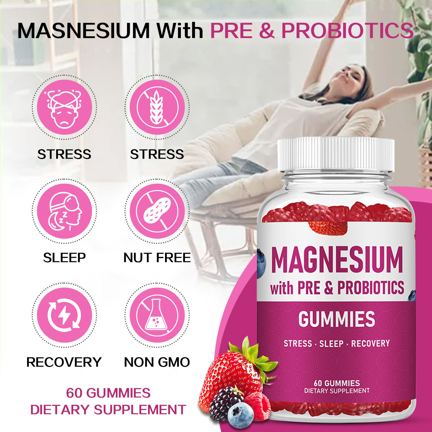 DUOZI vegan magnesium probiotic gummy supplement